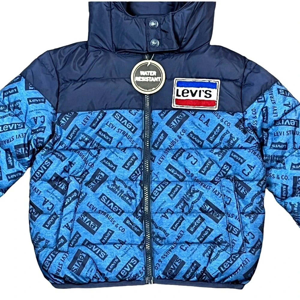Levis Little Boys Full Zip Hooded Puffer Jacket Size 4 Navy Blue Water Resistant